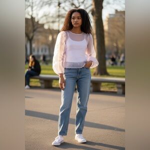 Forever 21 Sheer Puff Sleeve Top in Pale Purple